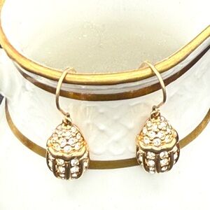 Vintage Swarovski Swan Gold Tone Pave White Crystal Dangle Drop Earrings Pair